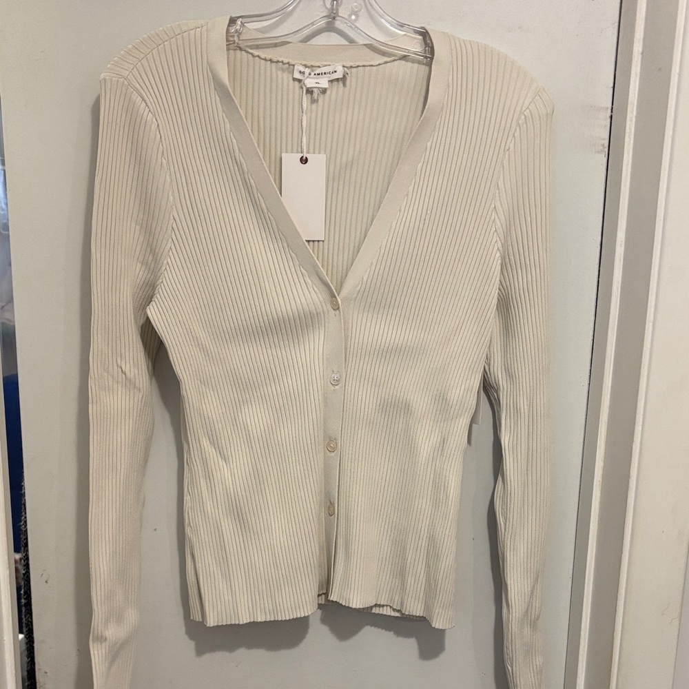 Good American Women's Cream Ribbed Long Sleeve Top